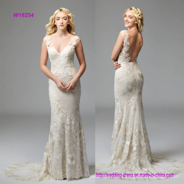 Fit-and-Flare V-Neckline Wedding Dress with Plays Backdrop to Dramatic Wildfell Floral Motifs